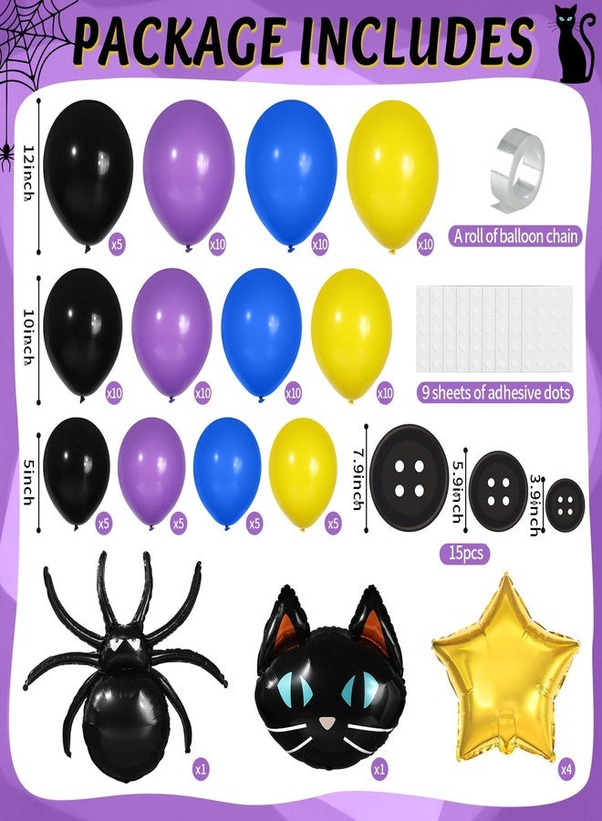 MinFyberd 156 Pcs Button Eyes Balloon Garland Arch Kit Button Party Decorations Spider Black Cat Foil Balloons Buttons Purple Blue Yellow Black Balloons for Horror Cartoon Movie Theme Birthday Party Supplies - Image 2